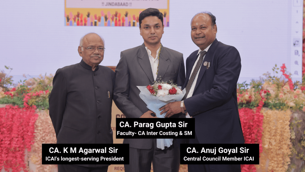 CA Parag Gupta Sir With CA K M Agarwal Sir ( ICAI's longest-serving President), CA. Anuj Goyal (Central Council Member), and With CA. Atul Kumar Gupta (ICAI President)